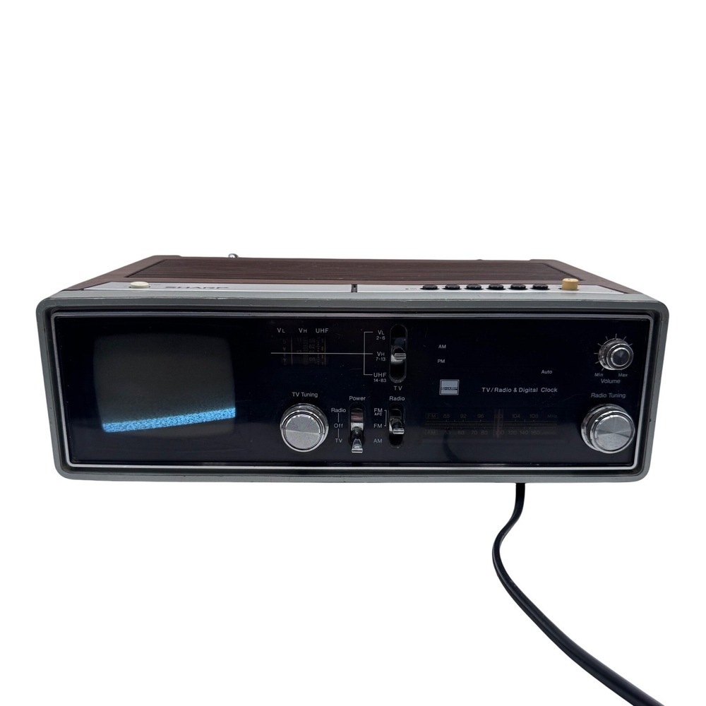 Vintage 80s Sharp 3T-57A Brown TV Radio Digital Clock Wood‎ Grain Rare Retro